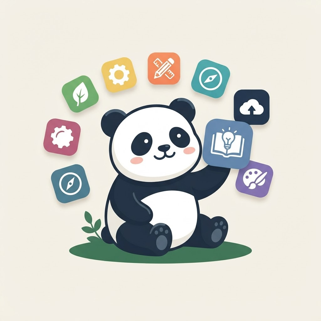 DAVi der Panda präsentiert bunte App-Kacheln