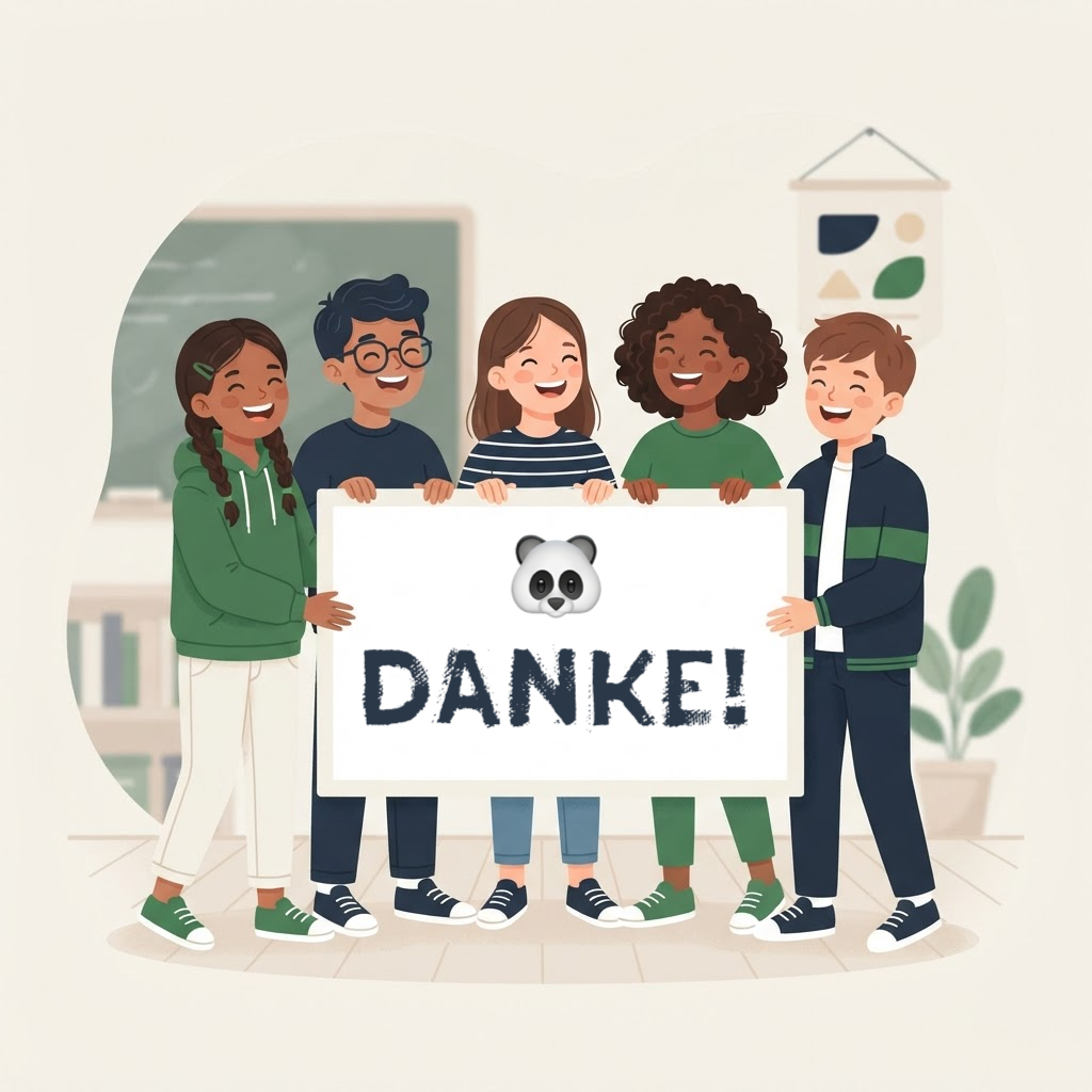 Schülerinnen und Schüler halten ein Dankeschön-Schild hoch